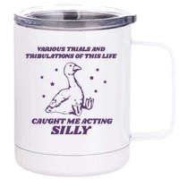 Trials And Tribulations Meme Vintage Animal Drawing Silly Goose 12 oz Stainless Steel Tumbler Cup