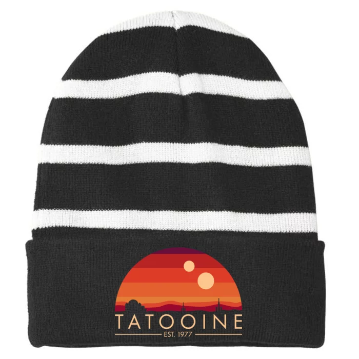 Tatooine Retro Sunset Logo EST 1977 Striped Beanie with Solid Band