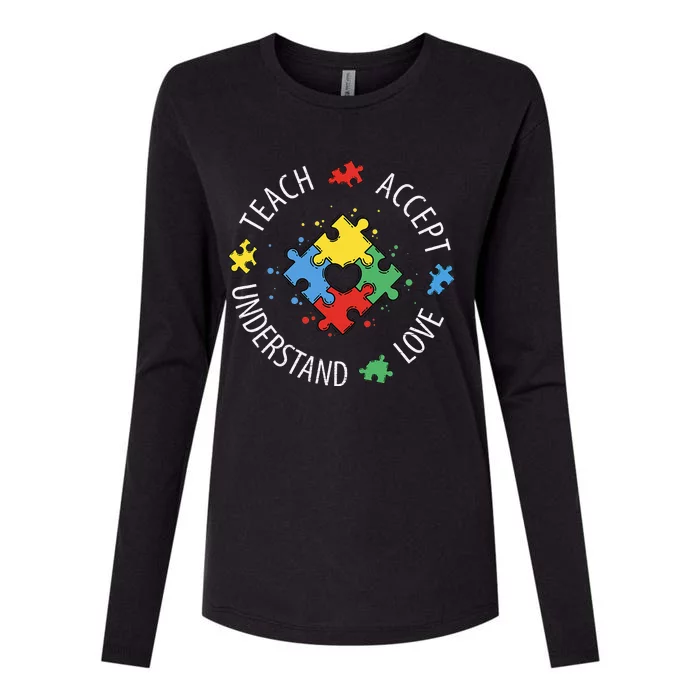 Teach Accept Understand Love Autism Teacher Womens Cotton Relaxed Long Sleeve T-Shirt