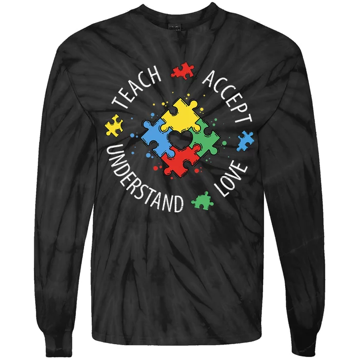 Teach Accept Understand Love Autism Teacher Tie-Dye Long Sleeve Shirt