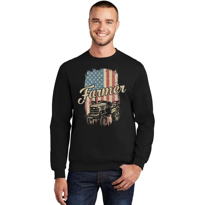 Tractor American USA Flag Funny Farmer Rancher Farming Sweatshirt