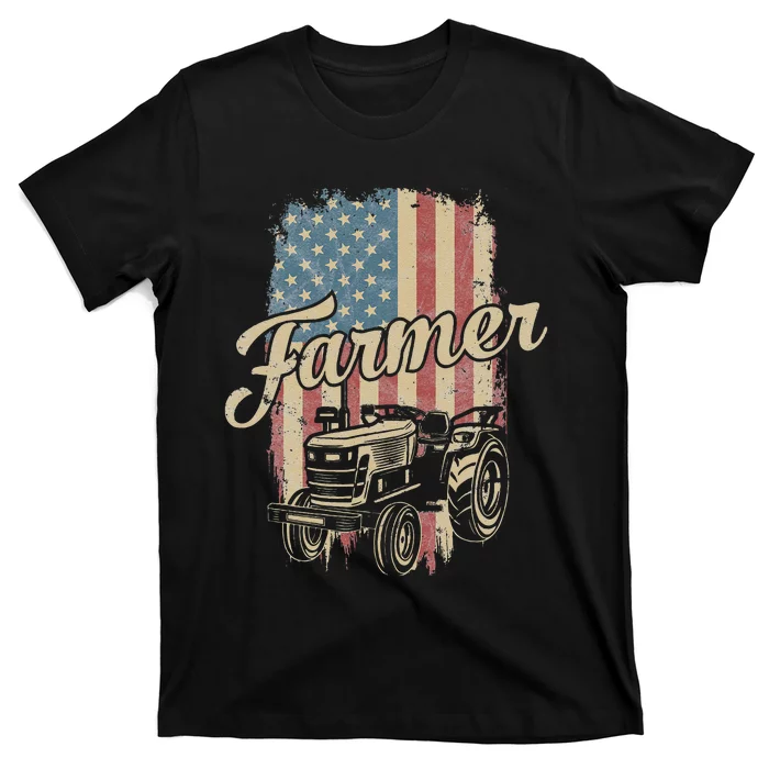 Tractor American USA Flag Funny Farmer Rancher Farming T-Shirt ...