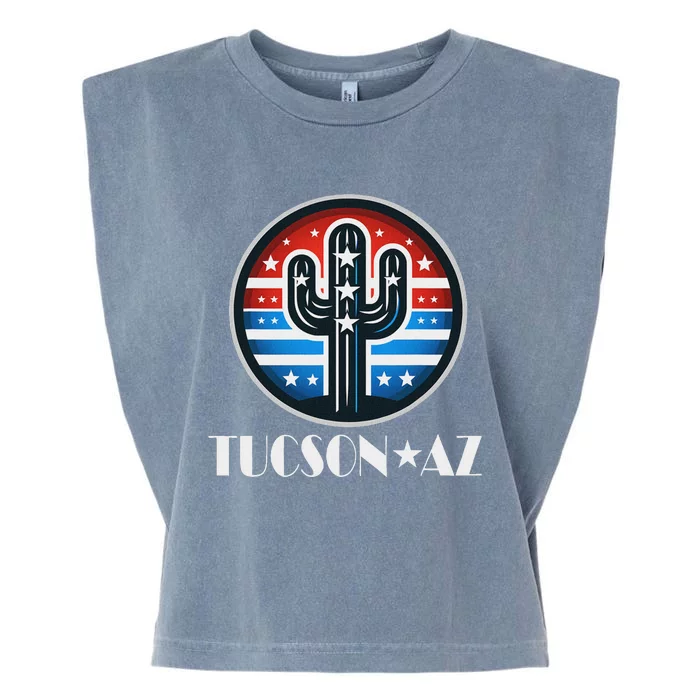 Tucson Az Usa Arizona Patriotic Cactus Garment-Dyed Women's Muscle Tee