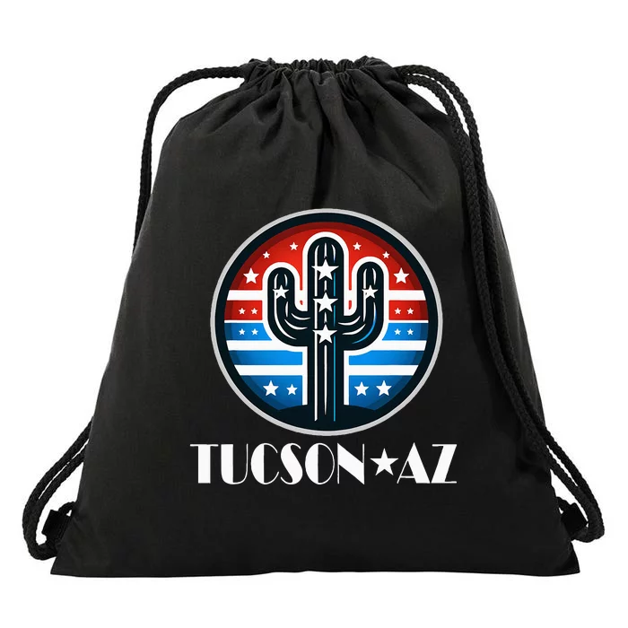 Tucson Az Usa Arizona Patriotic Cactus Drawstring Bag