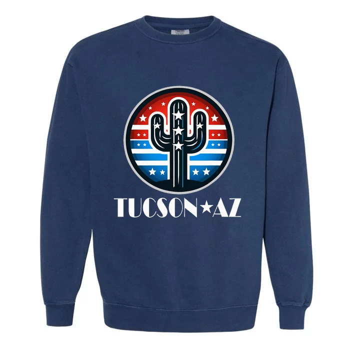 Tucson Az Usa Arizona Patriotic Cactus Garment-Dyed Sweatshirt