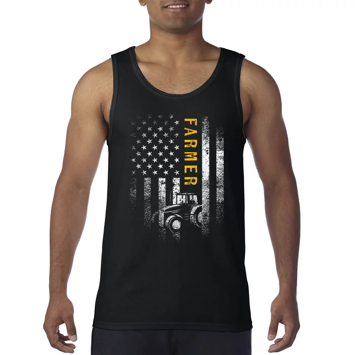 Tractor American Usa Flag Funny Farmer Rancher Gifts Farming Tank Top