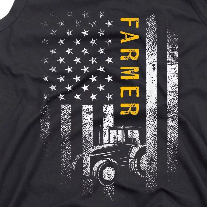 Tractor American Usa Flag Funny Farmer Rancher Gifts Farming Tank Top