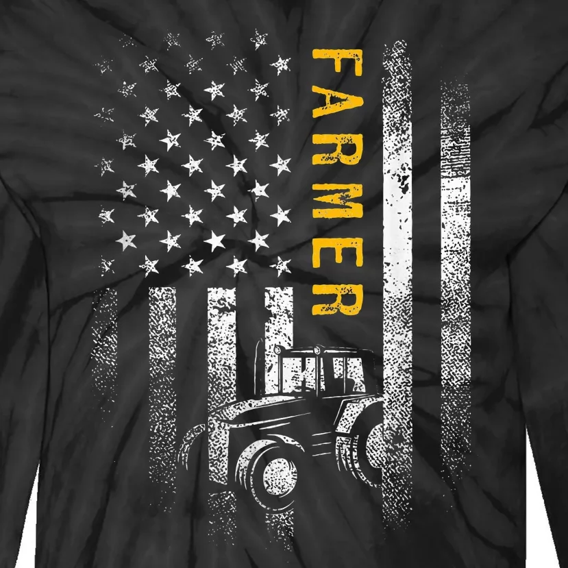 Tractor American Usa Flag Funny Farmer Rancher Gifts Farming Tie-Dye Long Sleeve Shirt