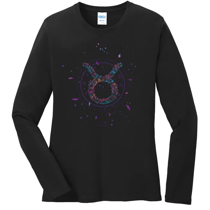 Taurus Floral Zodiac Ladies Long Sleeve Shirt