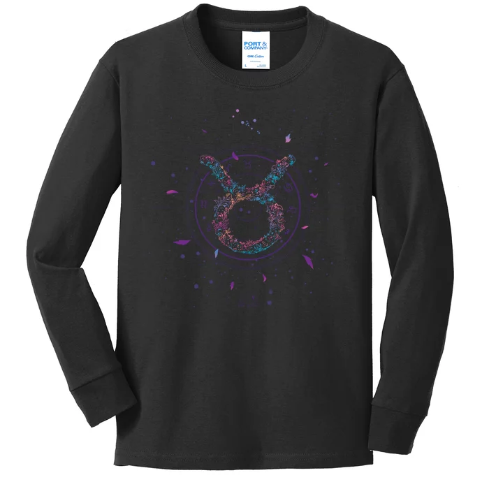 Taurus Floral Zodiac Kids Long Sleeve Shirt