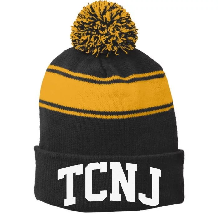 Tcnj Arch Vintage Retro College Athletic Sports Stripe Pom Pom Beanie