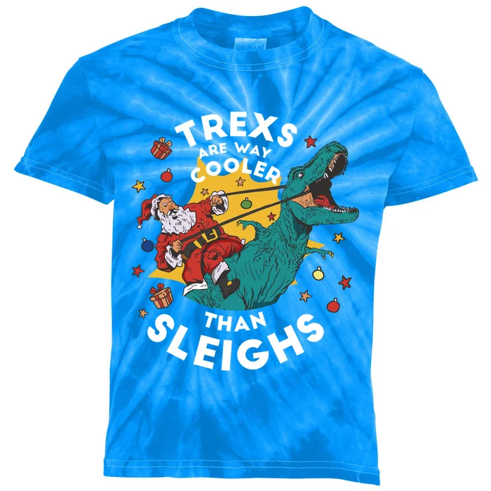 Trex Are Way Cooler Than Sleighs Tgiftrex Christmas Funny Gift Kids Tie-Dye T-Shirt