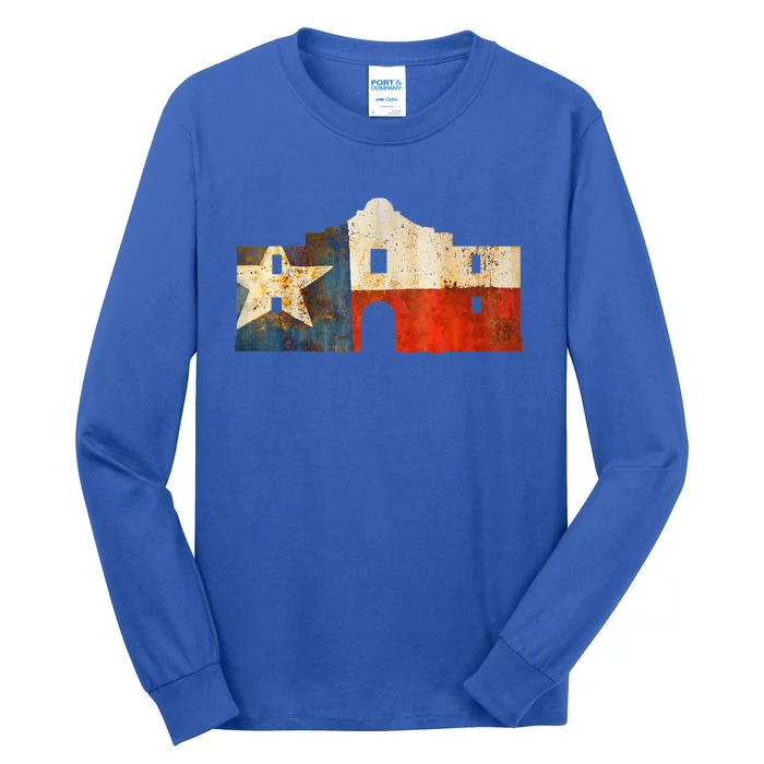 Texas Alamo Wrapped In A Rustic Texas Flag Tall Long Sleeve T-Shirt