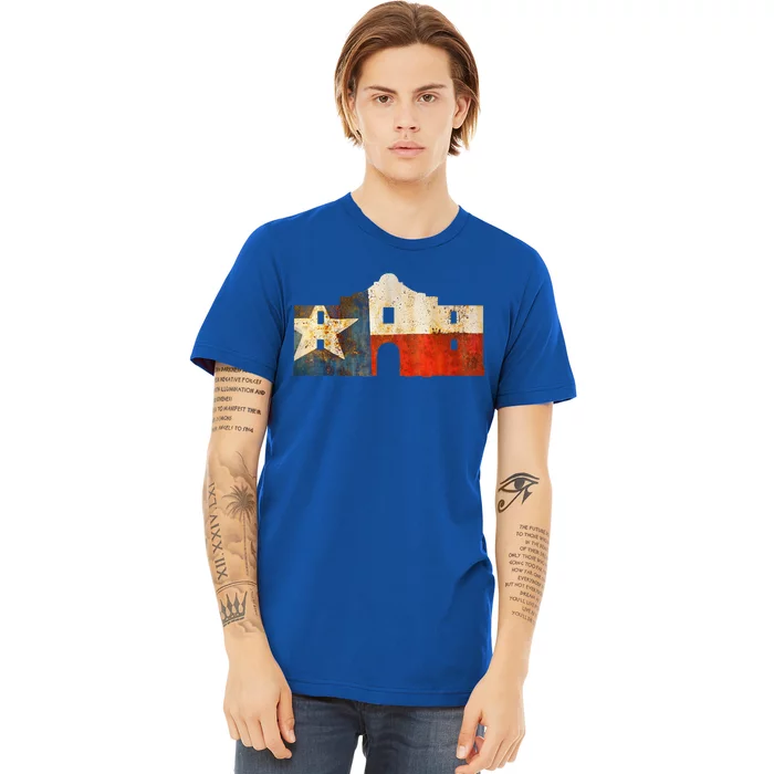 Texas Alamo Wrapped In A Rustic Texas Flag Premium T-Shirt