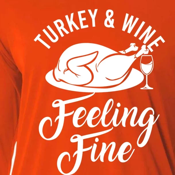 Turkey And Wine Feeling Fine Thanksgiving Gift Cooling Performance Long Sleeve Crew