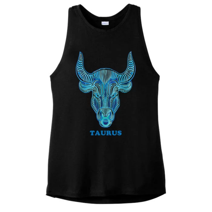 TaurusPersonality Astrology Zodiac Sign Horoscope Design Ladies Tri-Blend Wicking Tank