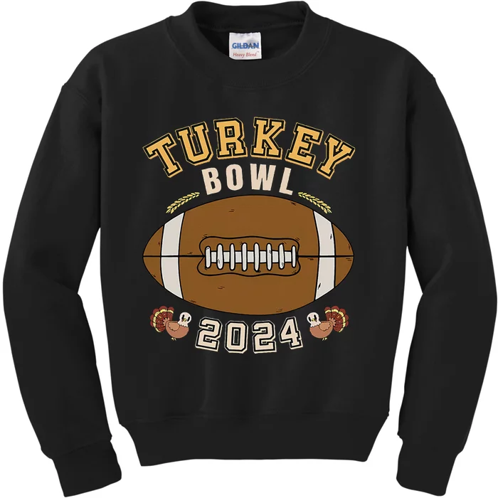 Turkey Bowl 2024 Thanksgiving Football Player Kids Sweatshirt