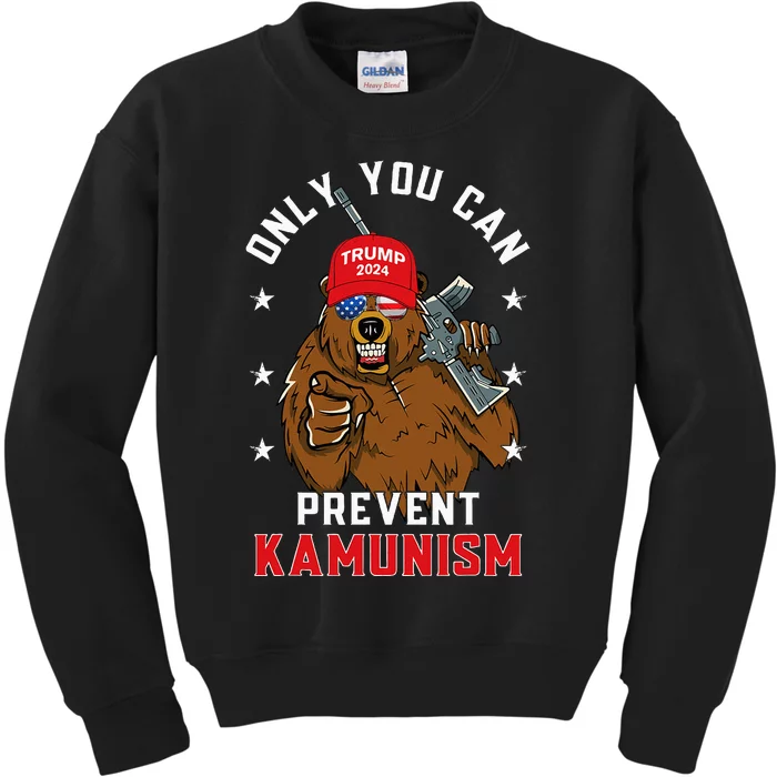 Trump Bearmaga 2024 Only You Can Prevent Kamunism Kids Sweatshirt