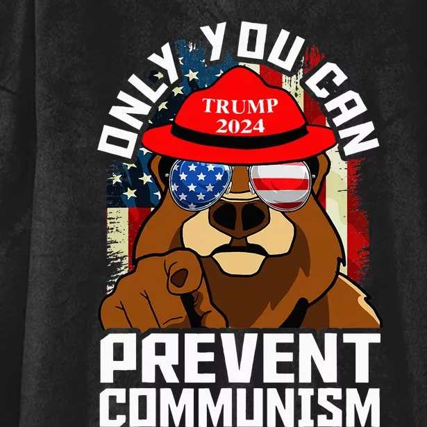 Trump Bear 45 47 Maga 2024 Only You Can Prevent Socialism Hooded Wearable Blanket