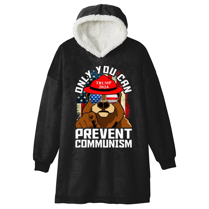 Trump Bear 45 47 Maga 2024 Only You Can Prevent Socialism Hooded Wearable Blanket