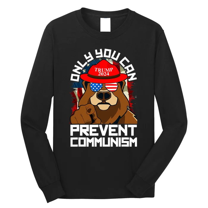 TeeShirtPalace Trump Bear 45 47 Maga 2024 Only You Can Prevent Communism Long Sleeve Shirt