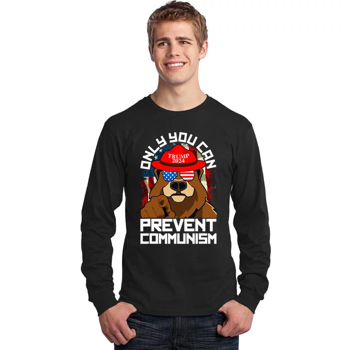 Trump Bear 45 47 MAGA 2024 Only You Can Prevent Communism Tall Long Sleeve T-Shirt