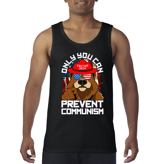 Trump Bear 45 47 MAGA 2024 Only You Can Prevent Communism Tank Top