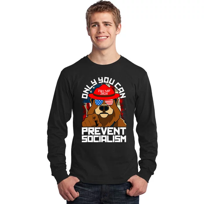 Trump Bear 45 47 MAGA 2024 Only You Can Prevent Socialism Tall Long Sleeve T-Shirt