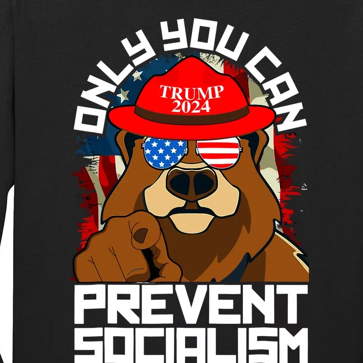 Trump Bear 45 47 MAGA 2024 Only You Can Prevent Socialism Tall Long Sleeve T-Shirt