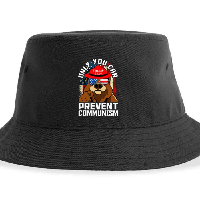 Trump Bear 45 47 MAGA 2024 Only You Can Prevent Socialism Sustainable Bucket Hat