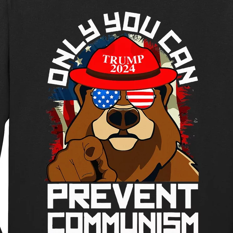 Trump Bear 45 47 Maga 2024 Only You Can Prevent Communism Tall Long Sleeve T-Shirt