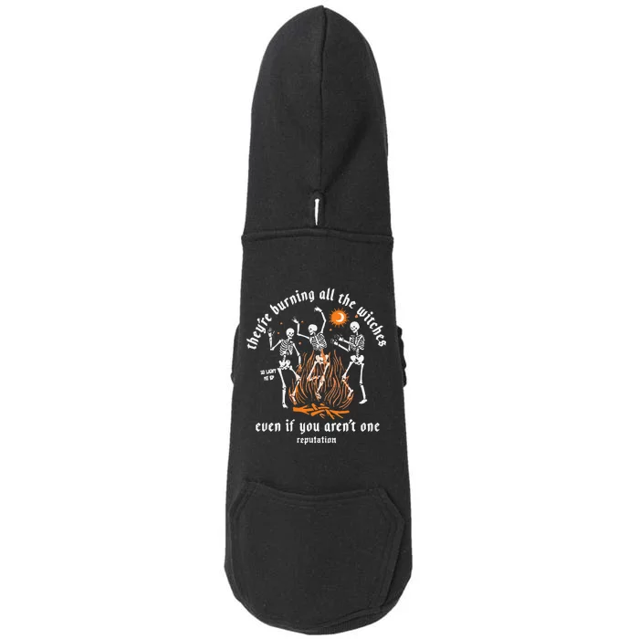 They're Burning All The Witches Funny Halloween Skeleton Doggie 3-End Fleece Hoodie