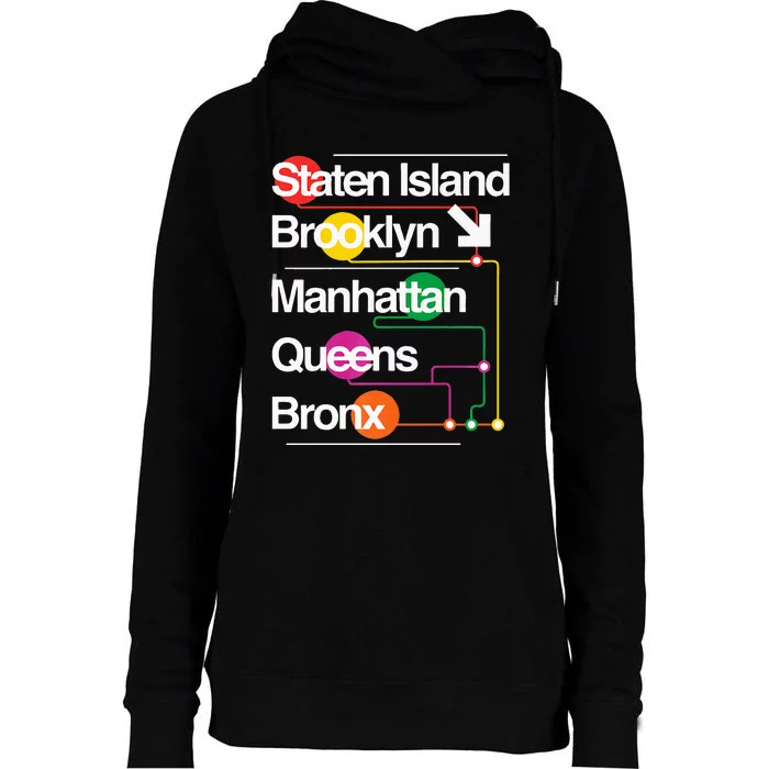 The Big Apple New York City Five Boroughs Nyc S.U.B.W.A.Y Map Womens Funnel Neck Pullover Hood