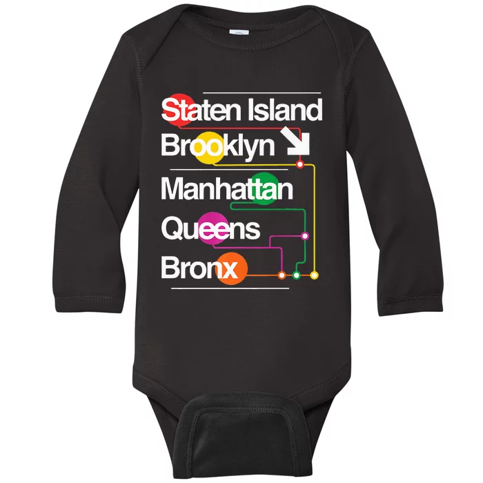 The Big Apple New York City Five Boroughs Nyc S.U.B.W.A.Y Map Baby Long Sleeve Bodysuit