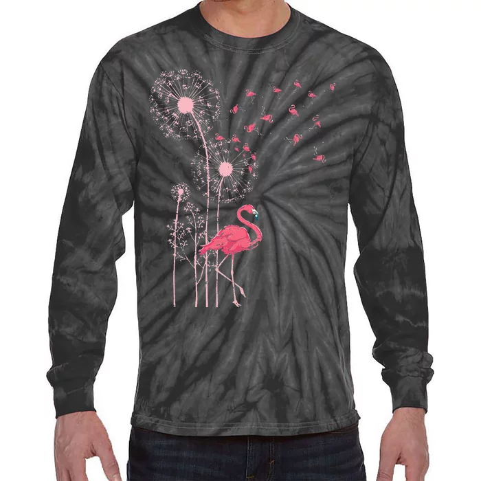 Tropical Bird Animal Pink Flamingo Exotic Dandelion Flamingo Tie-Dye Long Sleeve Shirt