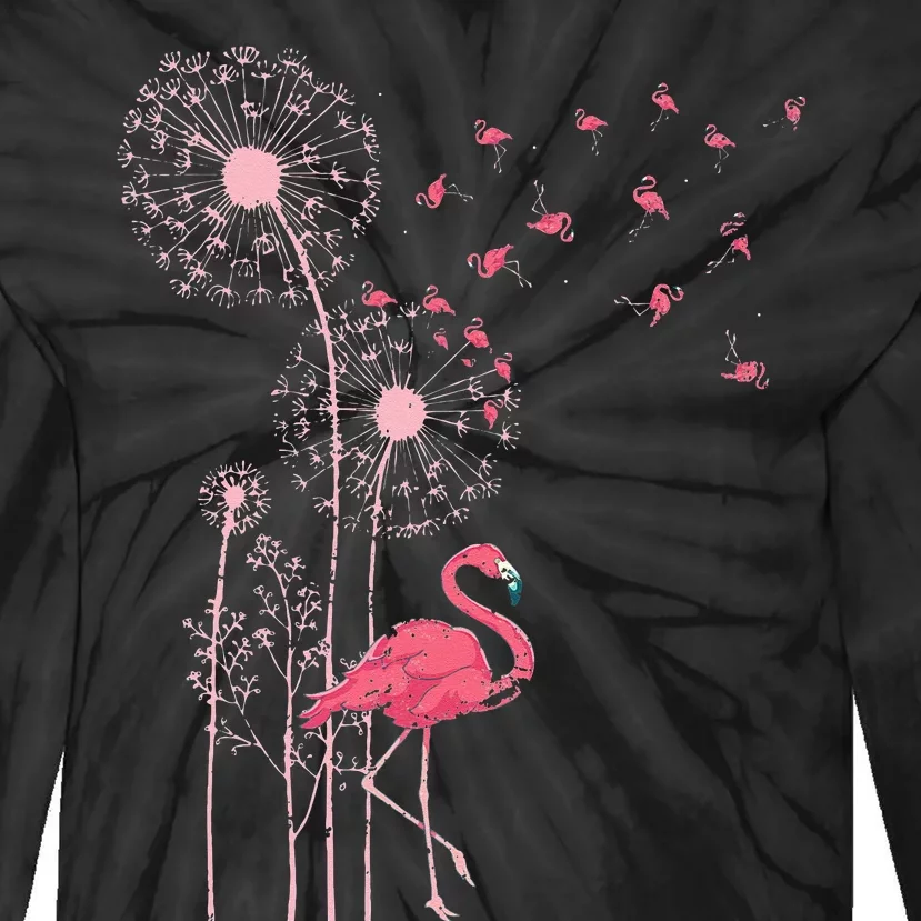 Tropical Bird Animal Pink Flamingo Exotic Dandelion Flamingo Tie-Dye Long Sleeve Shirt