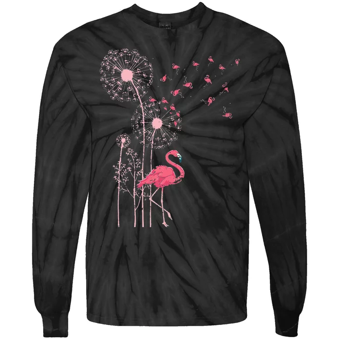 Tropical Bird Animal Pink Flamingo Exotic Dandelion Flamingo Tie-Dye Long Sleeve Shirt