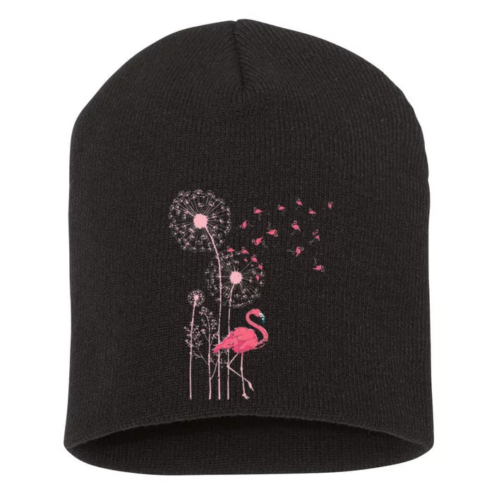 Tropical Bird Animal Pink Flamingo Exotic Dandelion Flamingo Short Acrylic Beanie