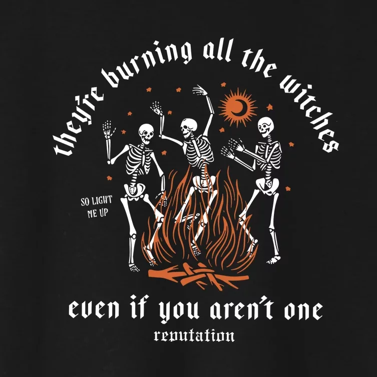 TheyRe Burning All The Witches Halloween Skeleton Dancing Women's Crop Top Tee