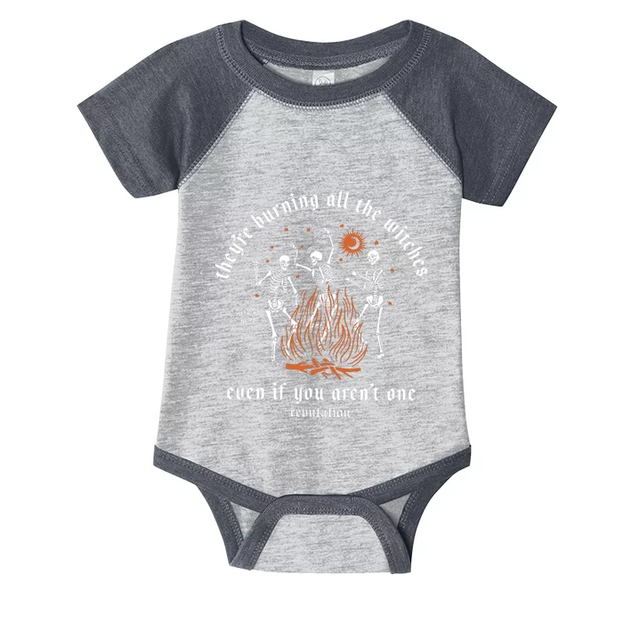 TheyRe Burning All The Witches Halloween Skeleton Dancing Infant Baby Jersey Bodysuit