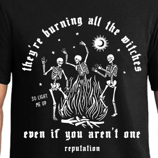 TheyRe Burning All The Witches Halloween Skeleton Dancing Pajama Set