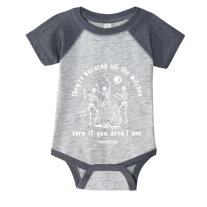 TheyRe Burning All The Witches Halloween Skeleton Dancing Infant Baby Jersey Bodysuit