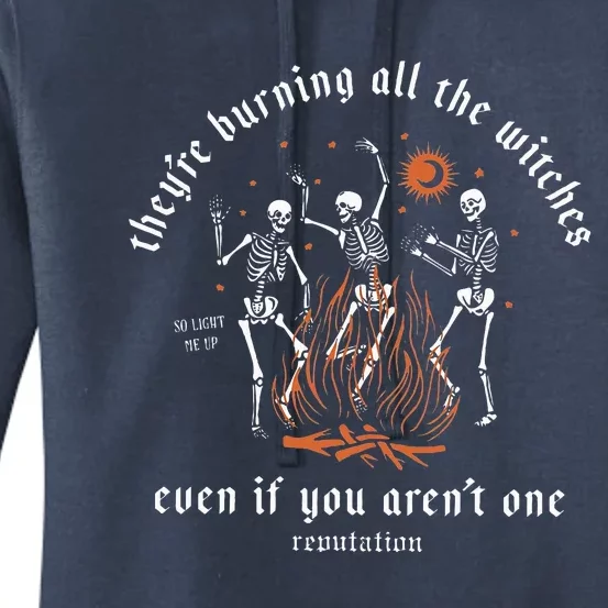 TheyRe Burning All The Witches Halloween Skeleton Dancing Women's Pullover Hoodie