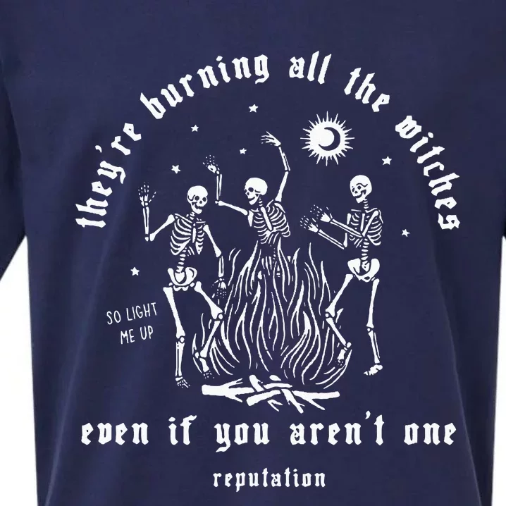 Theyre Burning All The Witches Halloween Skeleton Dancing Sueded Cloud Jersey T-Shirt