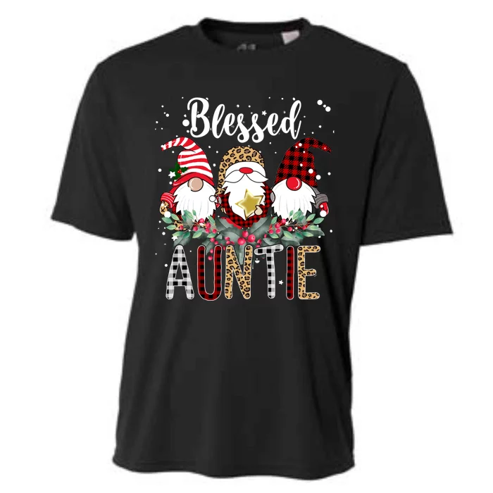 Tu Blessed Auntie Christmas Leopard Buffalo Plaid Gnome Gift Cooling Performance Crew T-Shirt