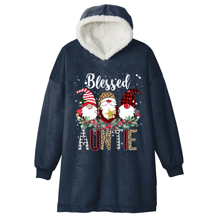 Tu Blessed Auntie Christmas Leopard Buffalo Plaid Gnome Gift Hooded Wearable Blanket