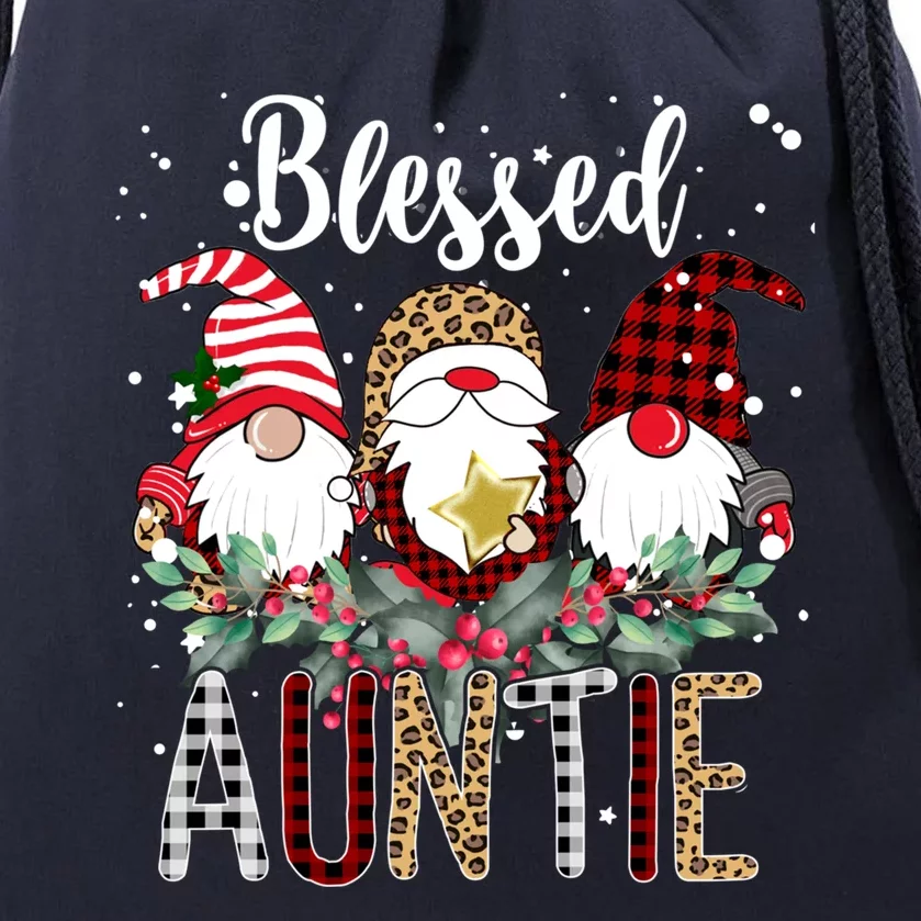 Tu Blessed Auntie Christmas Leopard Buffalo Plaid Gnome Gift Drawstring Bag