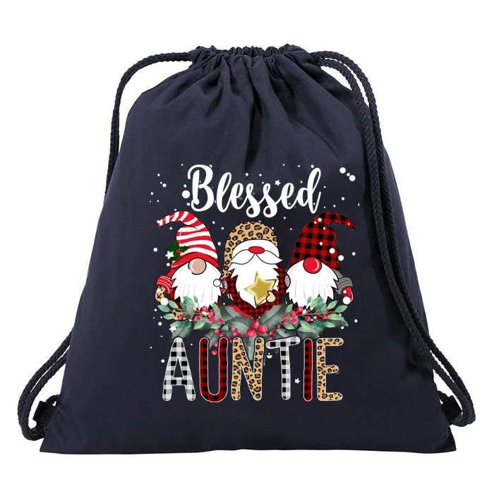 Tu Blessed Auntie Christmas Leopard Buffalo Plaid Gnome Gift Drawstring Bag