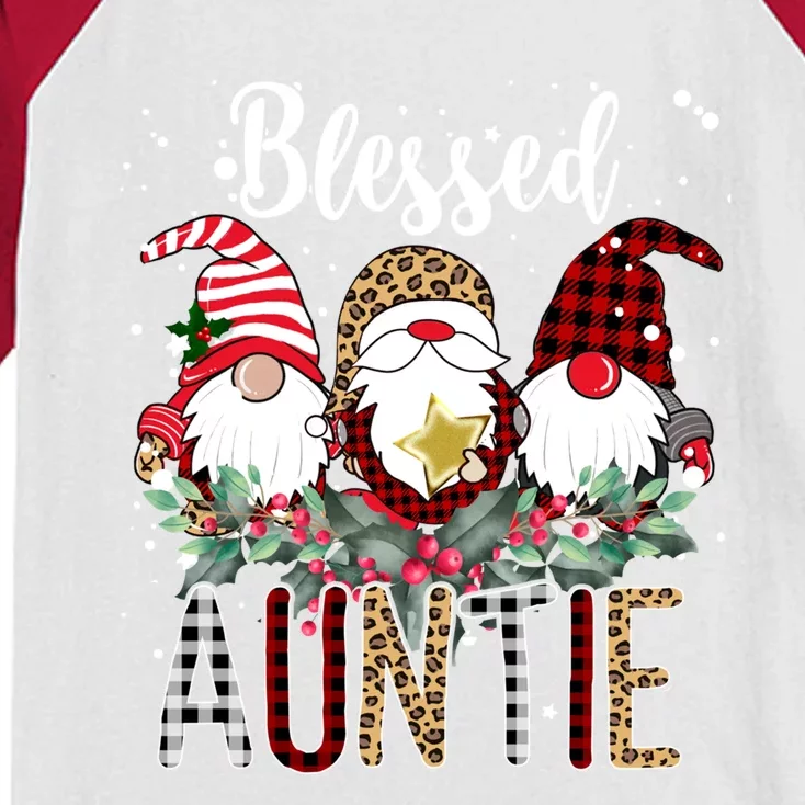 Tu Blessed Auntie Christmas Leopard Buffalo Plaid Gnome Gift Kids Colorblock Raglan Jersey