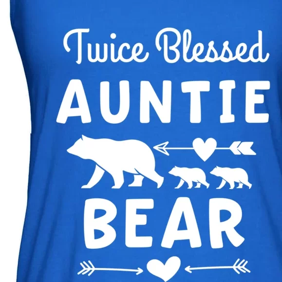 Twice Blessed Auntie Bear Aunt Gift Heart Arrow Cubs Gift Ladies Essential Flowy Tank